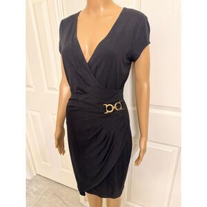 2/$40 Cache Black Faux Wrap Bodycon Cocktail Dress